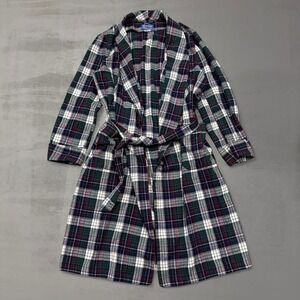 Vintage Pendleton Robe Green Plaid 100% Virgin Wool Belted Loungewear Large